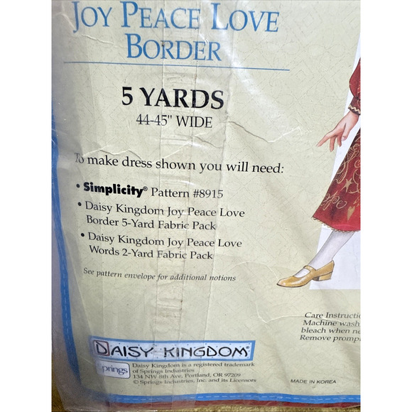Daisy Kingdom Red Christmas Dress Fabric 5 Yrds Joy Peace Love Border Cotton NOS - Picture 6 of 13